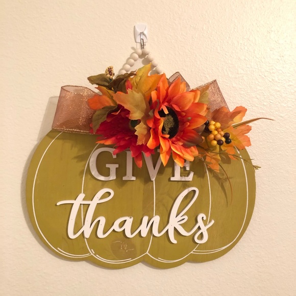 Give Thanks Flowers Fall Thanksgiving Sign Decor - Picture 1 of 9